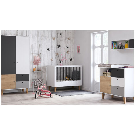 Chambre complète lit bébé évolutif - commode à langer - armoire Vox Concept Bois