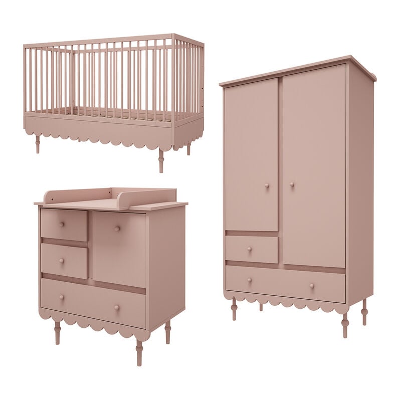 Chambre complète lit évolutif 70x140 commode à langer et armoire 2 portes Wood Luck Babushka Rose