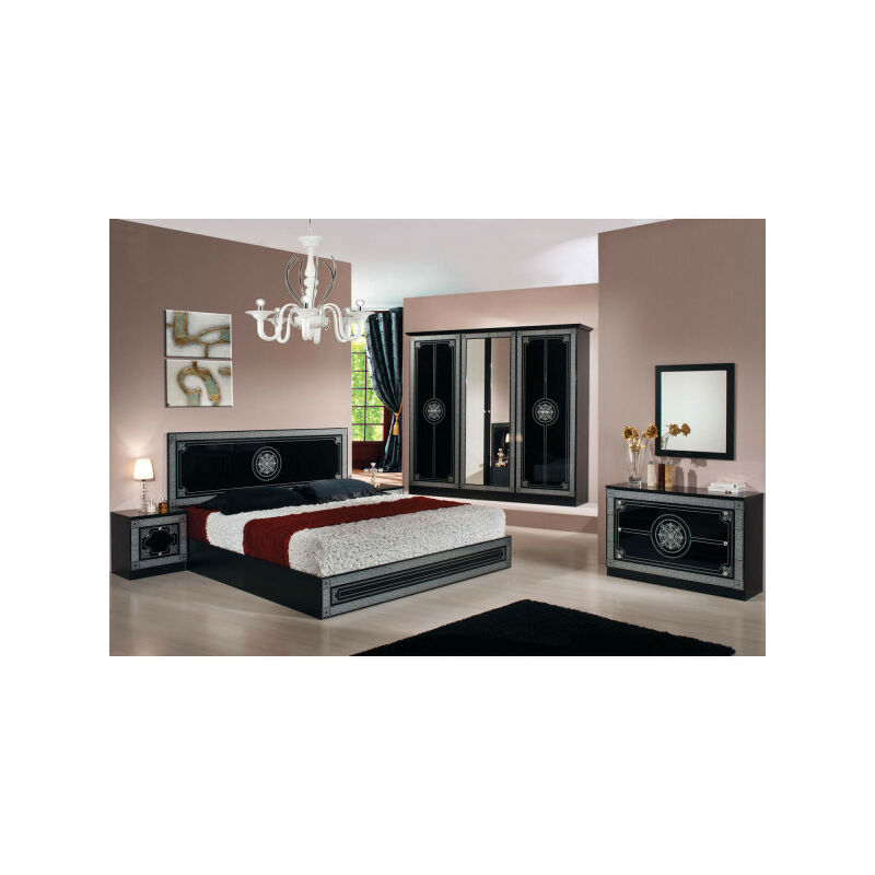 Dansmamaison - Chambre complète 160*200 Noir/Gris - HURFA - Lit : L 165 x l 206 x H 106 cm - Noir
