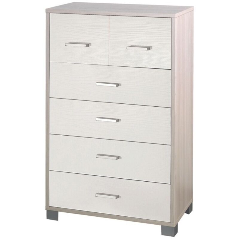 Sarmog - Commode haute à six tiroirs en orme blanc pour chambre 70x41x h112 cm