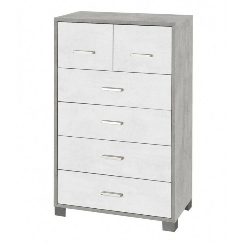 Commode haute six tiroirs Ciment Blanc 70x41x h112 cm