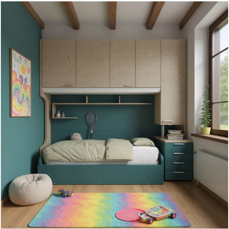 Chambre pont avec lit extractible et espace intelligent - Effetto Tessuto e Verde Petrolio