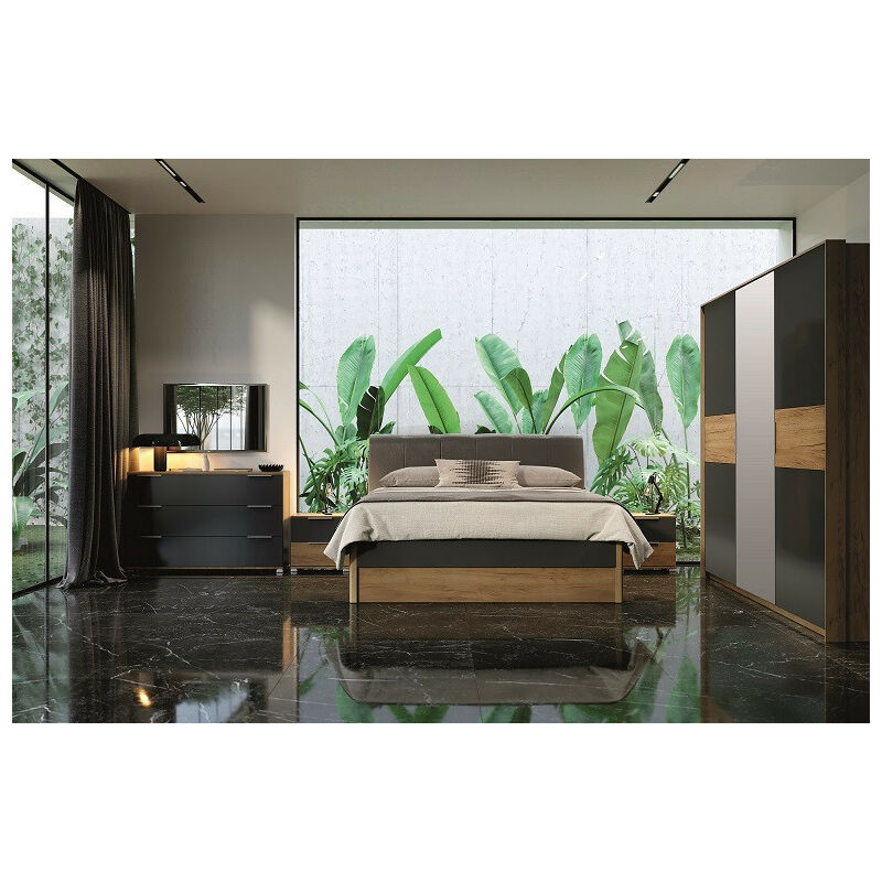 Chambre Romana avec tiroir de rangement, lave mat et chêne clair 160x200 cm - ARMOIRE: sans armoire