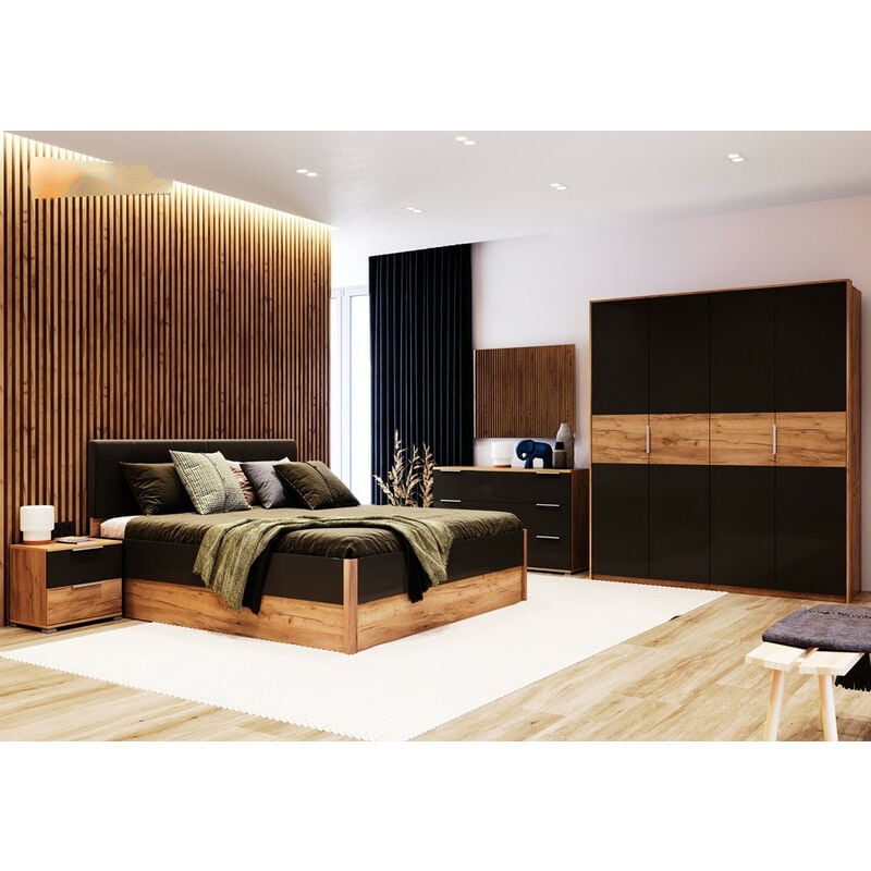 Chambre Romana avec coffre de rangement , lave mat et chêne clair 180x200 cm - sans armoire