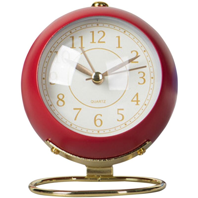 Tlily - Chambre RéVeil Bureau RéVeil Analogique Ultra-Silencieux MéTal Non Coutil Petite Horloge de Table Horloge Mignonne,Rouge