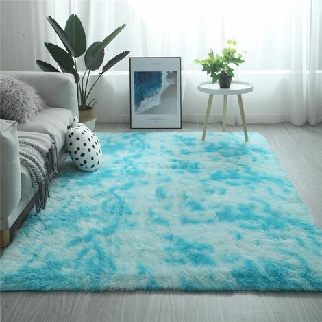 Chambre Shaggy Tapis pour Salon Shaggy Tapis De Sol Grand pour Couloir Soft Tapis à Poils Longs Moux pour Salon Chambre Filles Enfants(Azul Blanco, 100x160cm)