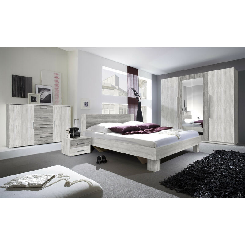 Chambre VERA 160x200 cm , blanc et gris cérusé - ARMOIRE: sans armoire - Blanc