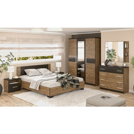 AZURA HOME DESIGN Chambre VERONICA BLACK MARRON 160 x 200 cm - ARMOIRE: sans armoire