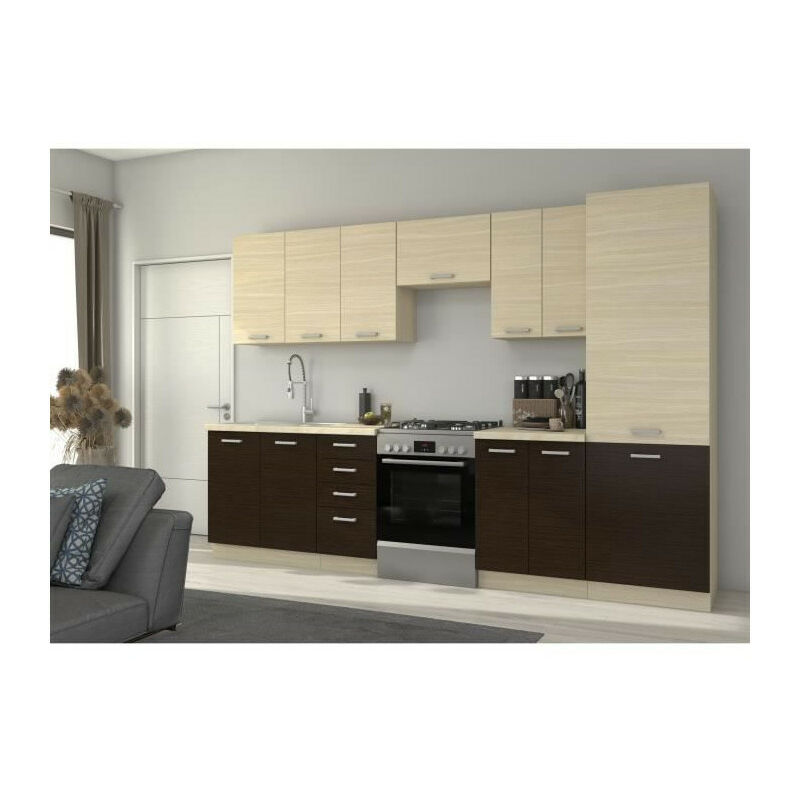 CHAMONIX Cuisine complete 300cm 8 éléments - Décor chene clair - L300 x P52 x H82 cm