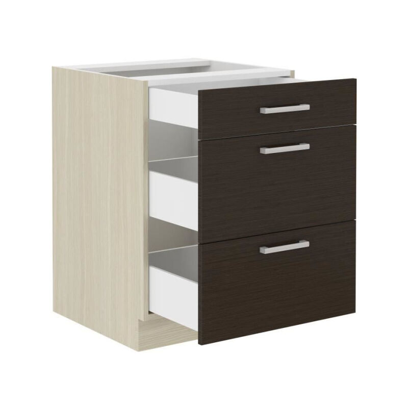 Chamonix Meuble bas - 3 Tiroirs - Mélaminé - Décor chene foncé - l 60 x p 52 x h 82 cm