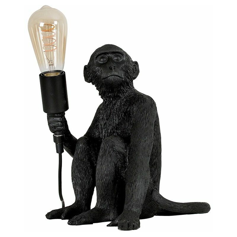 Painted Monkey Table Lamp & 4W LED Helix Filament Bulb 2200K Warm White - Black