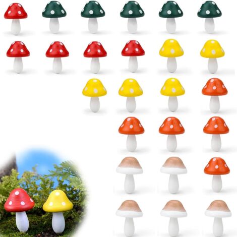 Champignon Decoratif 25 Pièces, Mini Champignons Bois Coloré, Style Dessin Animé, Polissage de Surface, Champignon Deco Jardin, Convient pour Décoration de Pots de Fleurs, Bricolage de Scènes