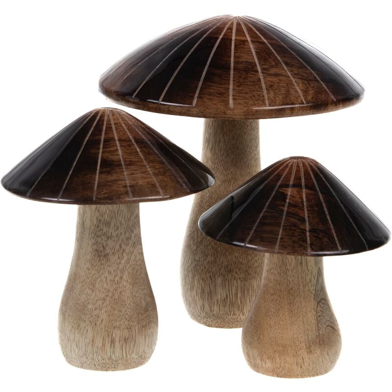 Amadeus - Champignons décoratifs en bois de manguier (Lot de 3)