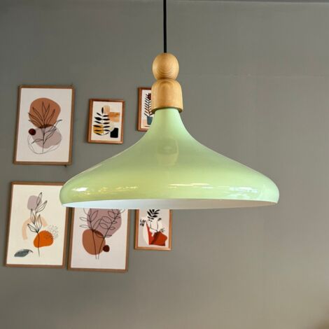 Champion Lampe Suspendue Simple Avec Tête de Lit en Bois Vert – Lustre Vintage E27 Ø35 cm pour Salon, Chambre ou Salle à Manger Vert Menthe
