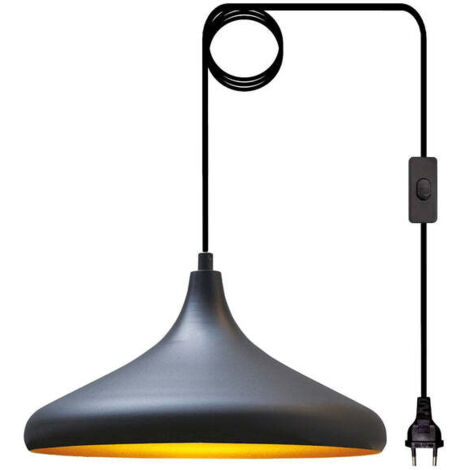 Champion Schlichte Schwarz Plug in Pendelleuchte - Hängelampe für Wohnzimmer, Küche, Büro, Lounge