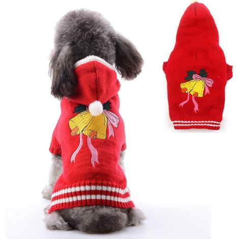 Chandail chaud de chien d'hiver de bande dessinée d'animal familier de Noël (XS) (cloche de Noël)