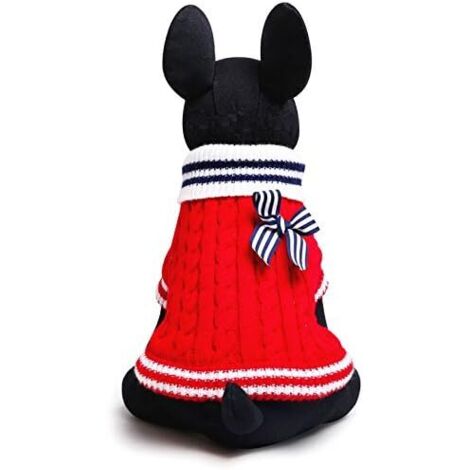 Chandail en tricot avec nœud pour chiot vêtements pour animaux de compagnie (M, rouge)