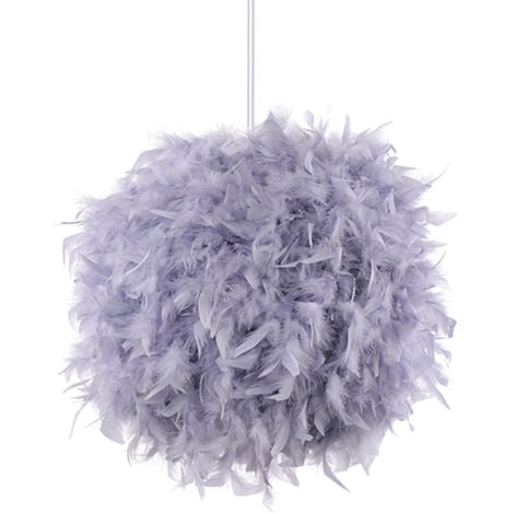 AXHUP Chandelier 35cm in Feather Ball E27 Ceiling Lamp for Children's Room Living Room Gray