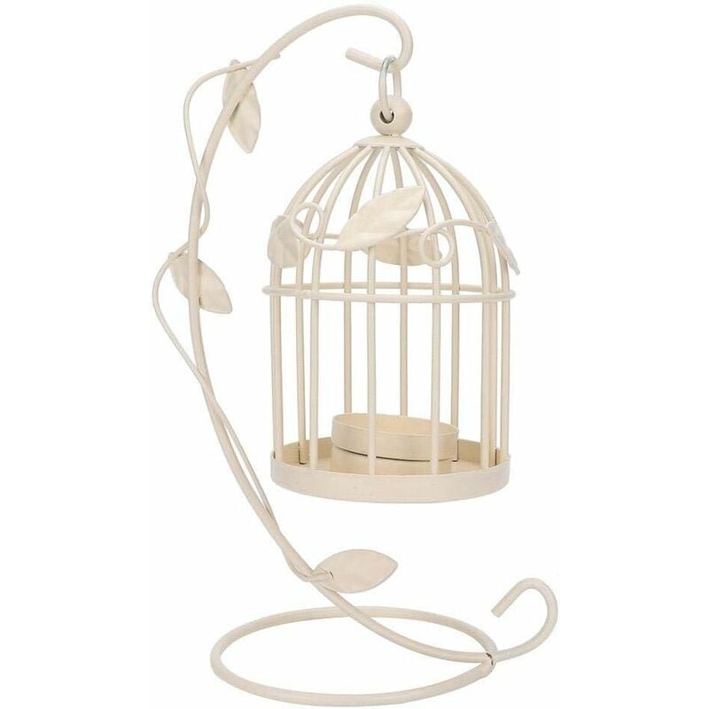 Chandelier à Cage à Oiseaux Decorative, Bougeoir en Fer Vintage pour Décoration de Table Mariage(Blanc) Fei Yu