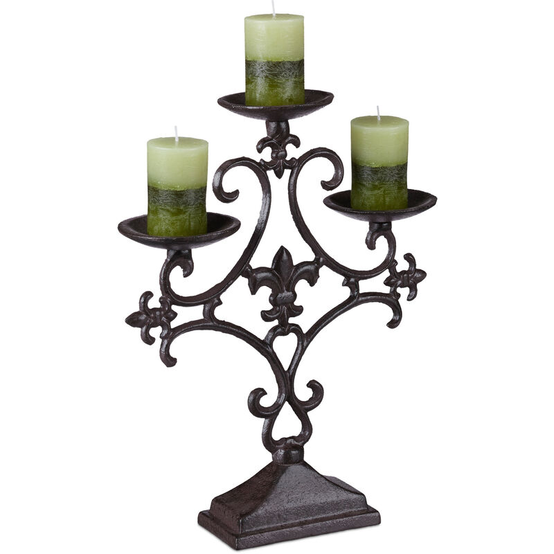 Chandelier antique, à 3 branches, bougeoir, porte bougies extérieur, rustique fonte de fer, brun