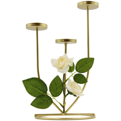 Chandelier B3 Candlestick métal doré fleurs artificielles 14.5×14.5×27cm décoration salon tabletop cadeau