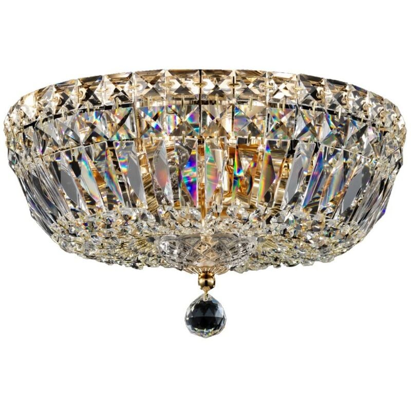 Basfor Plafonnier semi-encastré doré antique et cristal, 3 lumières, E14
