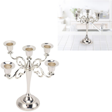 Chandelier Bougeoir Métal Argenté - Support 5 Bras avec Bougies pour Décoration Intérieure