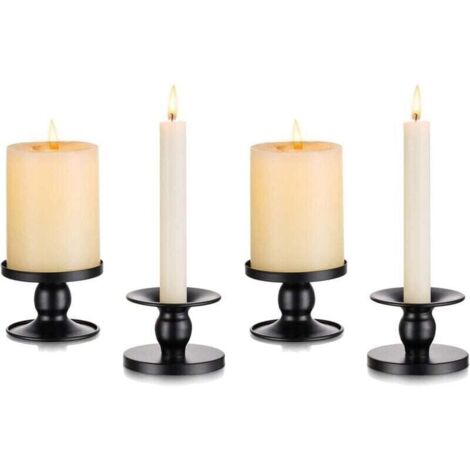 Chandelier Bougeoir Noir Mariage - Lot de 4 Petite Bougeoirs Métal Décoratifs pour Bougies Chandelles Piliers Halloween Centre de Table Moderne