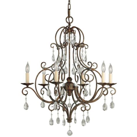 Chandelier Chateau E14 40W Steel, Crystal Bronze Mokka B: 63,8 cm Ø63.8 cm Réglable de hauteur dimmable