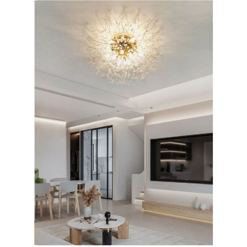 Lustre Plafonnier Or Moderne Cristal Feux D'artifice G9 Pn-13