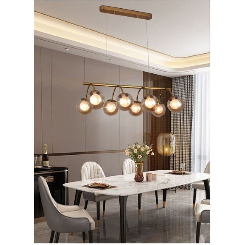Lustre Pendentif 8 Boules En Verre Ambre Raccord Metallique G9 A04-8