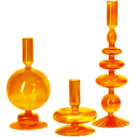 Chandelier de table en verre orange, bougie à usage universel, idéal pour dîners romantiques, mariages et décoration d'ambiance