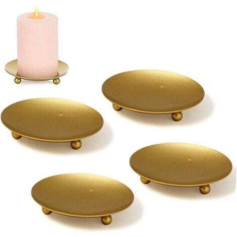 Chandelier Doré, 4 Pcs Candle Plate Métal Candélabre Décoratif Support de Bougie Chandelier pour Décoration Mariage Maison Noël Cadeau d'anniversaire Dîner Aux Chandelles. (7x1cm)