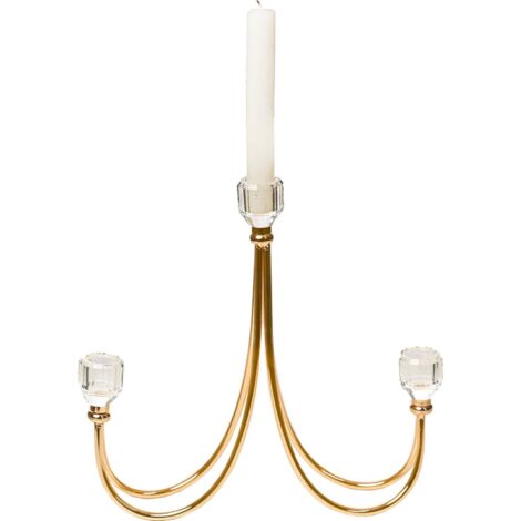 Chandelier doré élégant en métal et verre pour trois bougies - doré et verre transparent