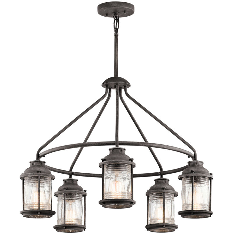 Ashland Bay - Luminaire suspendu de lustre extérieur à 5 ampoules Zinc IP44, E27 - Elstead