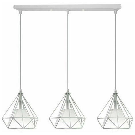 Chandelier Pendant Light 3 Lights Diamond Shape Industrial Ceiling Light Fixture E27 for Bedroom Living Room Bar White