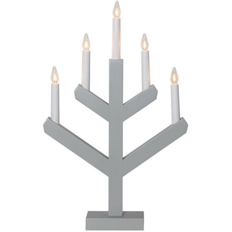 Chandelier Star Trading 'Vinga' en bois, gris, 5 bougies LED, ampoule E10, H 50 cm, L 32 cm