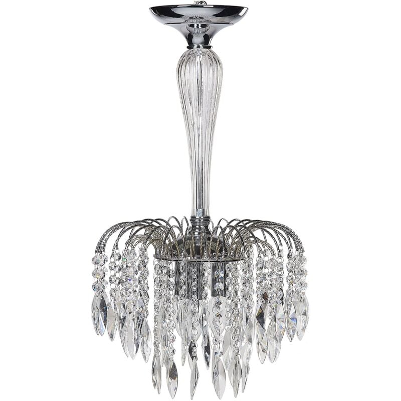 Beliani - Chandelier Traditionnel Vintage Suspension Lampe Cristaux de Verre 3 Lumières Métal Argent Orara