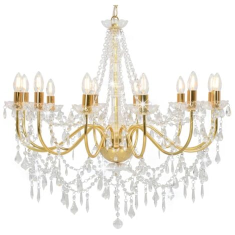 Chandelier with Beads Golden 12 x E14 Bulbs vidaXL