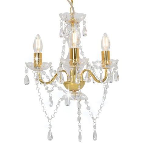 Chandelier with Beads Golden Round 3 x E14 vidaXL
