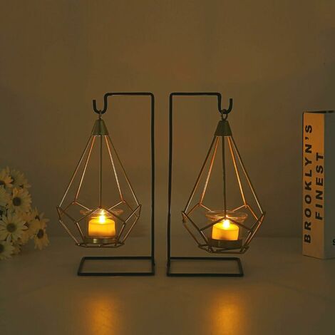 Chandeliers, Bougeoirs, Photophore Bougie, Bougeoir Metal Noir, Bougeoir Decoratif, Bougeoir Doré, Photophore Noir, Photophore en Fer, Bougeoir Chand（2 Ensembles）