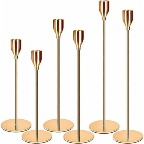 Chandeliers Dorés - Lot de 6, Hauteurs 23-33cm pour Bougies de 2.2cm, Décoration de Table pour Mariage ou Maison