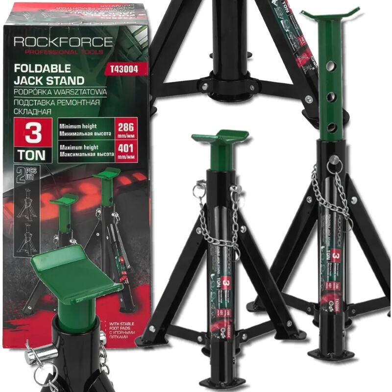Chandelles de voiture pliables ROCKFORCE 3 TONNES, lot de 2, 286-401 mm