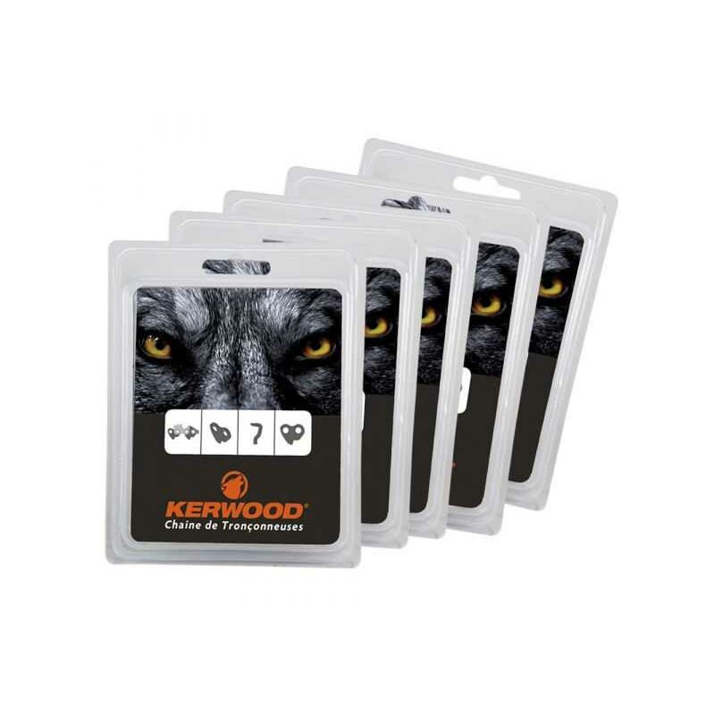 Kerwood - Chaînes tronçonneuses x5. 72 maillons 3/8'. 1,6 mm