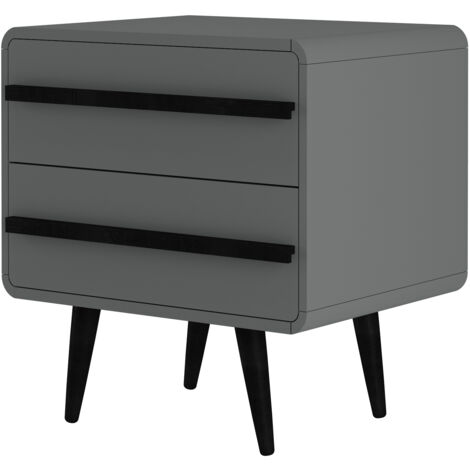 Chantal Table de chevet avec 2 tiroirs gris noir