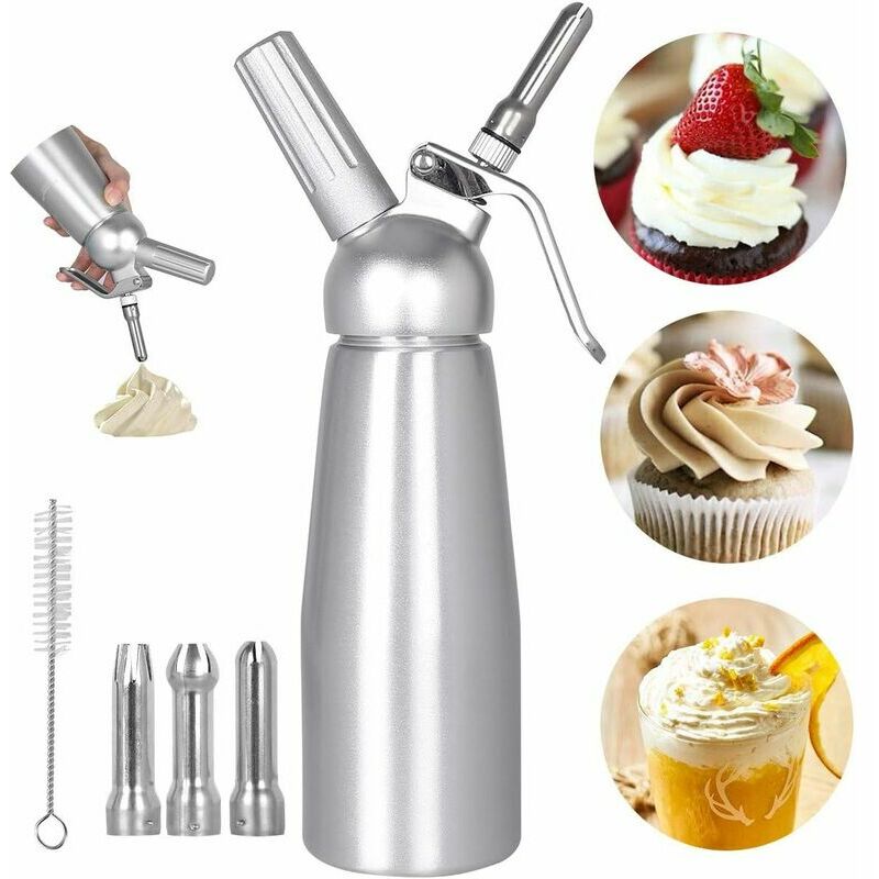 Chantilly Professionnel 500ml à Chantilly Siphons de cuisine avec 3 douilles en acier inoxydable en Aluminium pour Mousses et Crèmes Cartouche Gaz