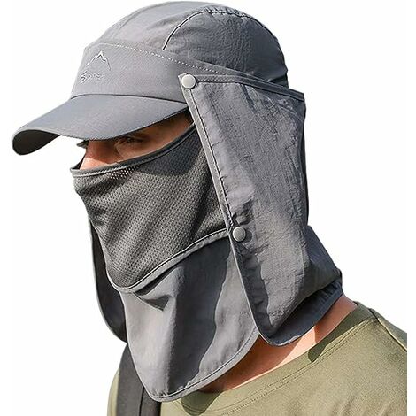 Chapeau Anti UV Soleil Adulte Respirant Bob Été Homme Casquette Large Bord Chapeau Pêche Aventure Randonnée Multifonction Protection Cou Tête Nuque Visage Réglable pour Tour de Tête 56-58 cm