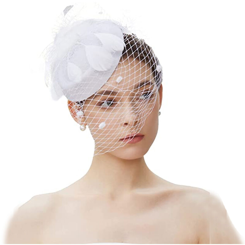 Chapeau bibi des années 50 pour femme, voile, coiffure cocktail, thé, blanc