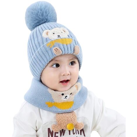 Chapeau Bonnet Enfant Hiver Bébé + Echarpe Chaud Mignonne Bonnet Beanie Laine Crochet Chapeaux Tricoté Set pour Filles Garçons
