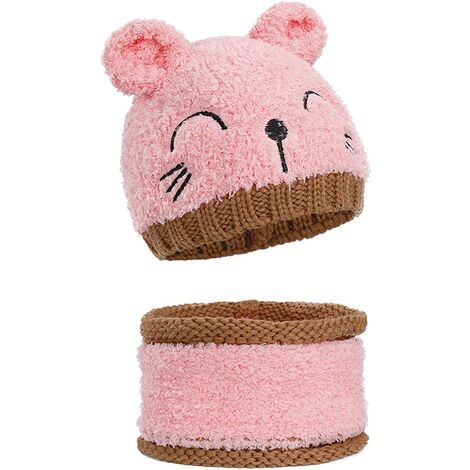 Chapeau Bonnet Enfant Hiver Bébé Ensemble Bonnet et Echarpe Tricot Enfant Bébé Crochet Beanie Chapeau pour 1-3 Ans Garçons Filles
